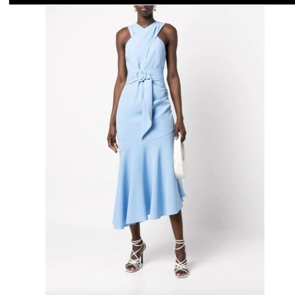 Sachin & Babi light blue wedding "Naomi" belted dress with asymmetrical hem 6 - Picture 6 of 8